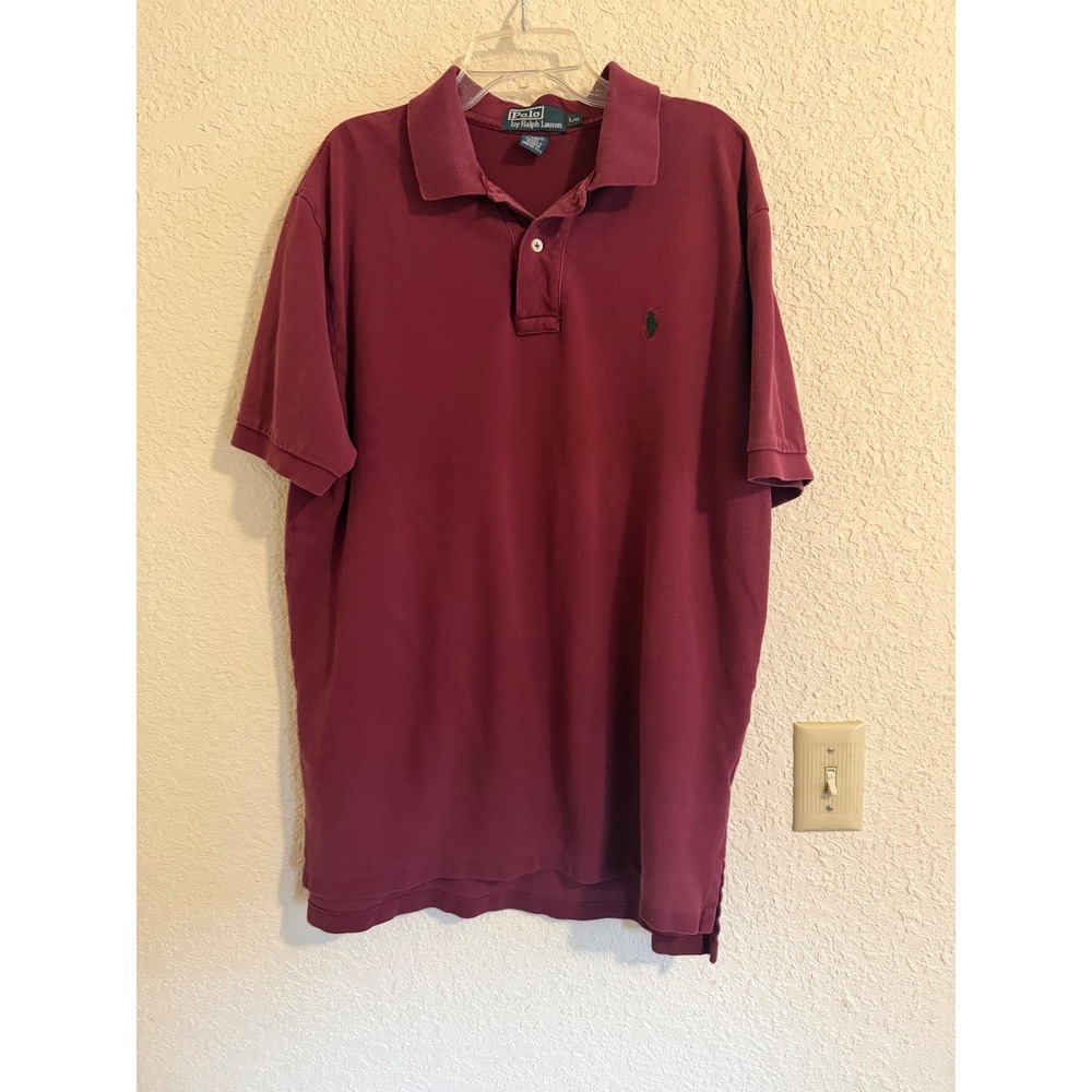 Polo Ralph Lauren Mens Large Burgundy Short Sleeve Pique Cotton Polo Shirt L/G